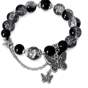 black crystal butterfly charm bracelet