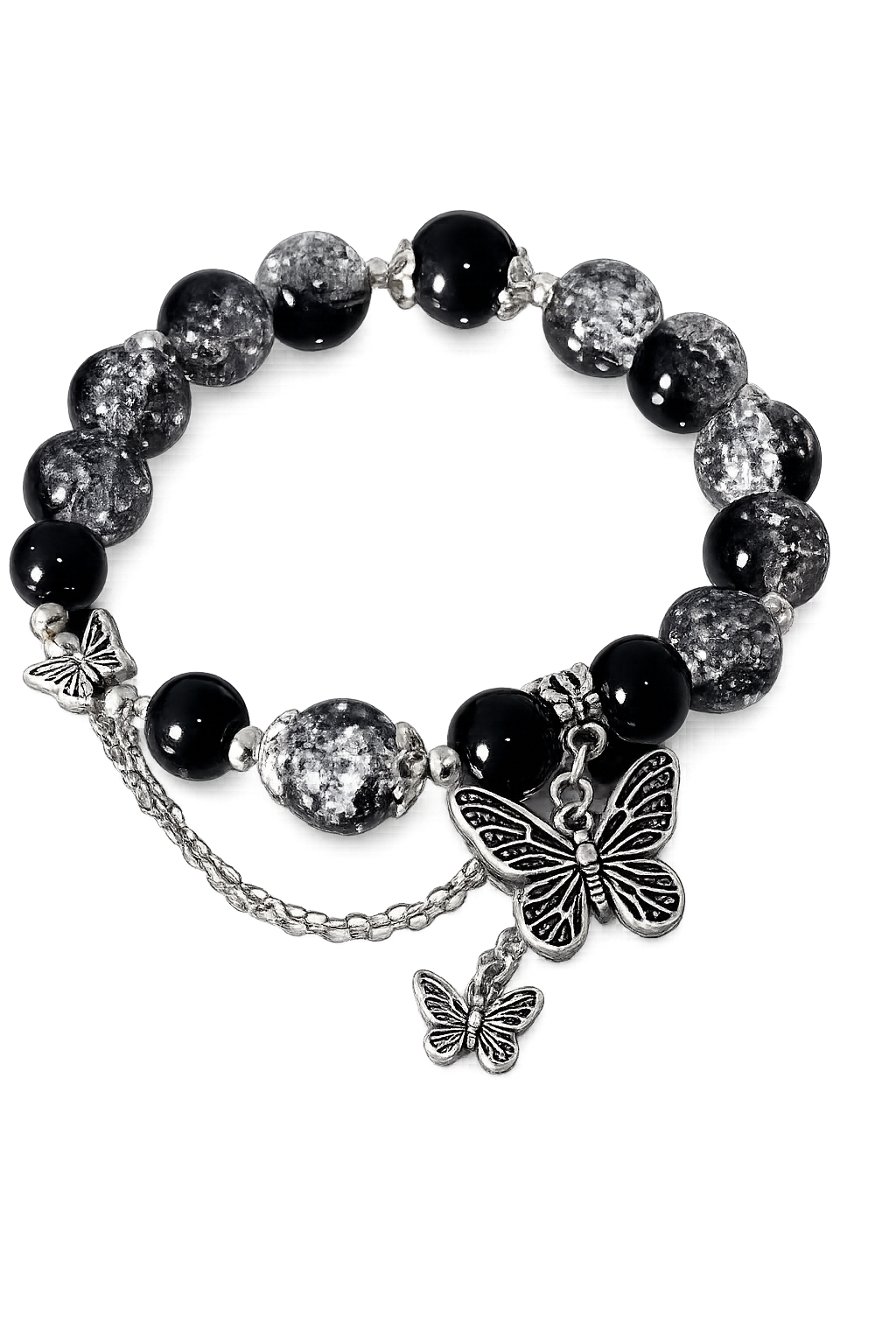 black crystal butterfly charm bracelet